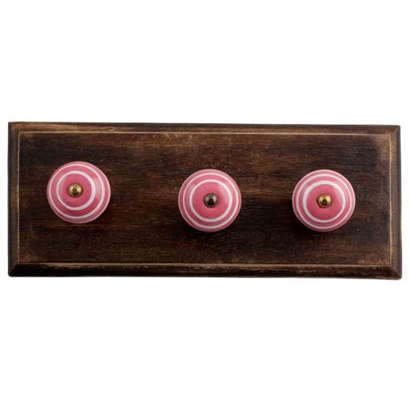 Dark Pink White Strip Wooden Hooks